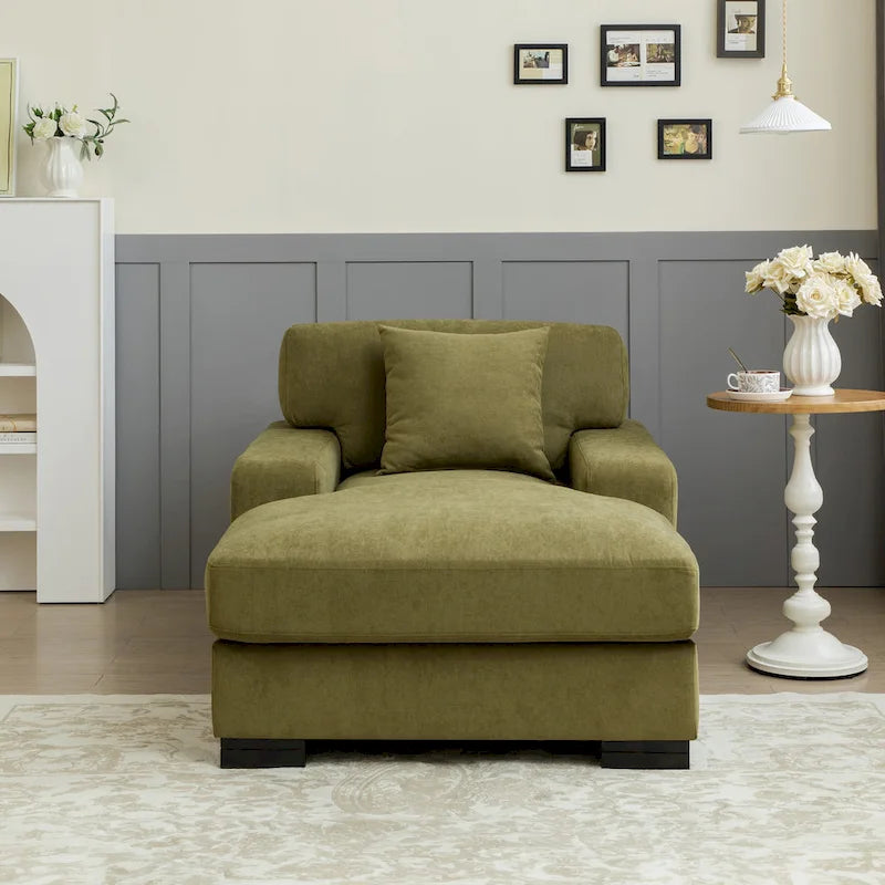 Modern Mid-Century Oversized Chaise Sleeper Sofa with Pillow