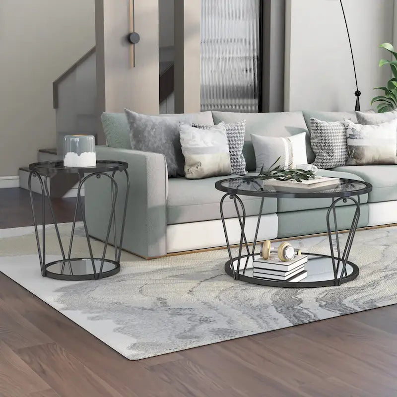 Gable Glam 2-Piece Glass Top Coffee Table Set with Shelf by Furniture of America