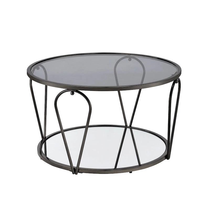 Gable Glam 2-Piece Glass Top Coffee Table Set with Shelf by Furniture of America
