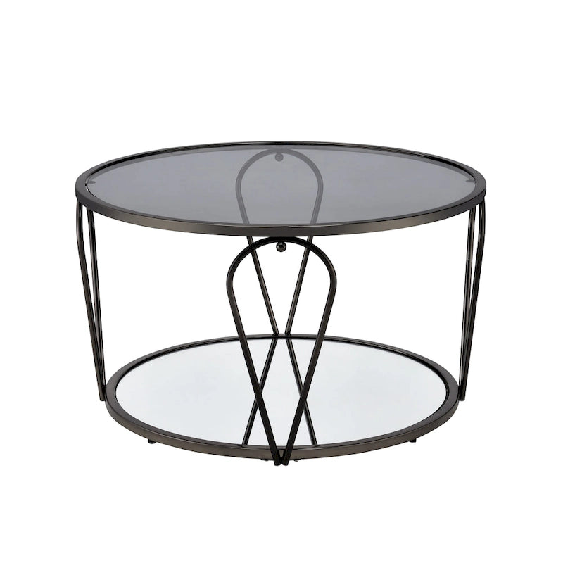 Gable Glam 2-Piece Glass Top Coffee Table Set with Shelf by Furniture of America