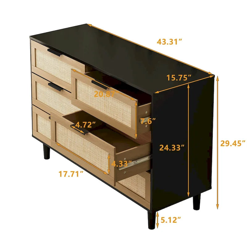 6 drawers Rattan dresser Rattan Drawer,