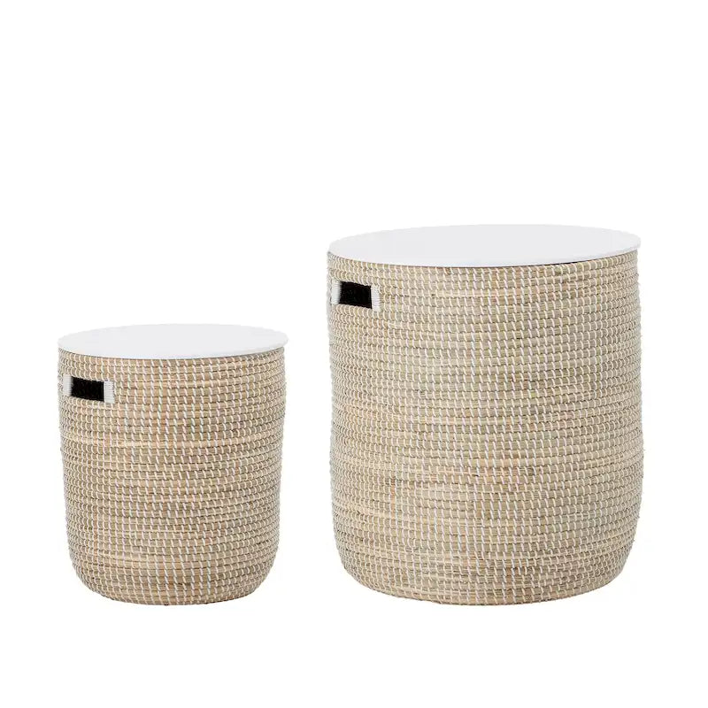 Seagrass Tables with Storage and Wood Tops
