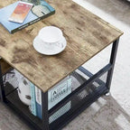 Industrial Rectangle Wood Coffee Table with Storage Shelf, Metal Frame Home Tea Table Desk