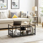 Industrial Rectangle Wood Coffee Table with Storage Shelf, Metal Frame Home Tea Table Desk