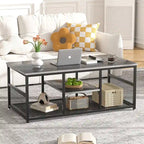 Industrial Rectangle Wood Coffee Table with Storage Shelf, Metal Frame Home Tea Table Desk