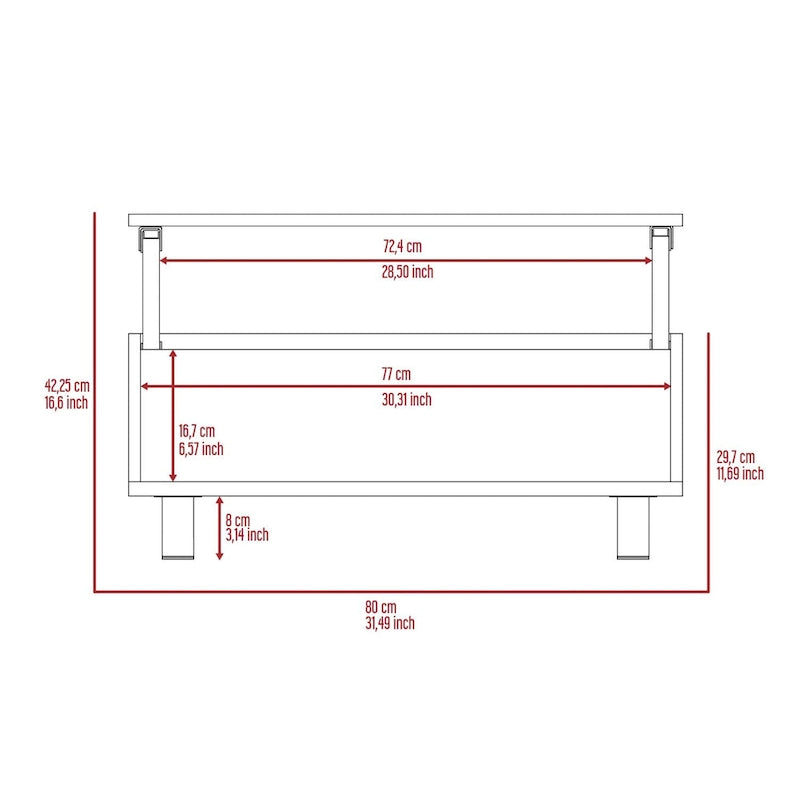 FM Furniture Boston Lift Top Coffee Table with Hidden Storage Compartment