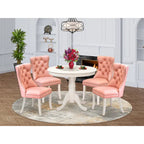 East West Furniture Dinette Set Consists of a Round Kitchen Table and Upholstered Chairs, Linen White (Pieces Options)