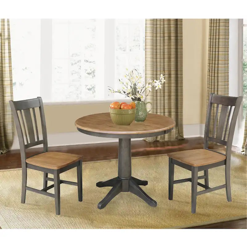 36 Round Solid Wood Extension Dining Table with 2 Dining Chairs