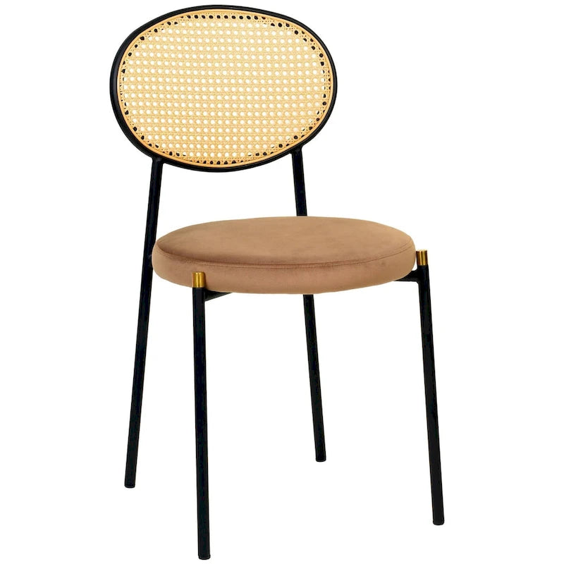 Leisuremod Euston Modern Dining Chair w Upholstered Velvet Seat - Wicker Back Accent Chair for Home Office Living Room & Kitchen