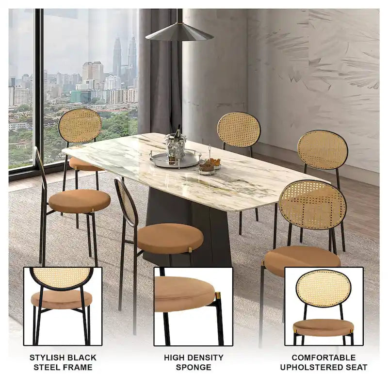 Leisuremod Euston Modern Dining Chair w Upholstered Velvet Seat - Wicker Back Accent Chair for Home Office Living Room & Kitchen