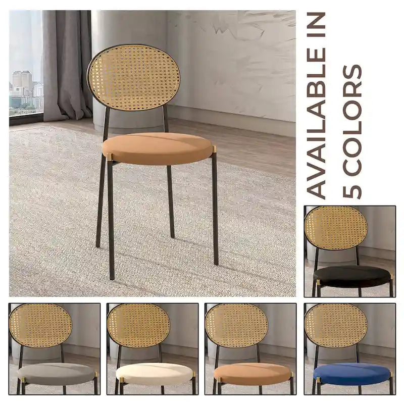 Leisuremod Euston Modern Dining Chair w Upholstered Velvet Seat - Wicker Back Accent Chair for Home Office Living Room & Kitchen