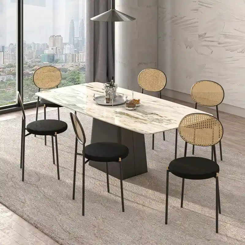 Leisuremod Euston Modern Dining Chair w Upholstered Velvet Seat - Wicker Back Accent Chair for Home Office Living Room & Kitchen