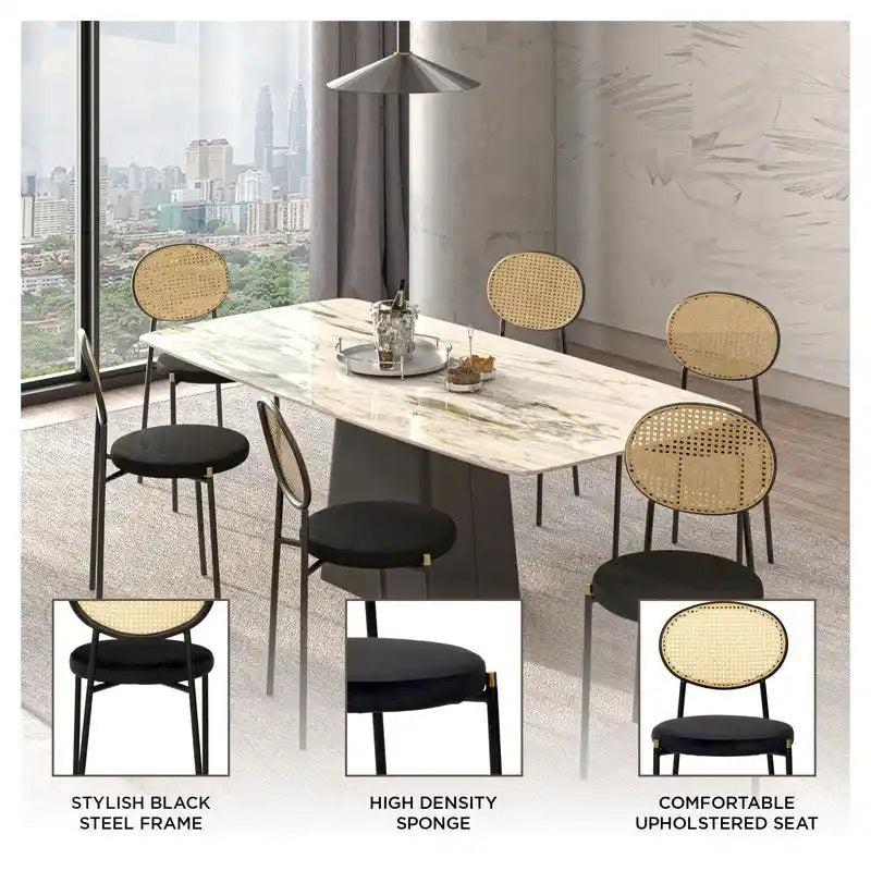 Leisuremod Euston Modern Dining Chair w Upholstered Velvet Seat - Wicker Back Accent Chair for Home Office Living Room & Kitchen