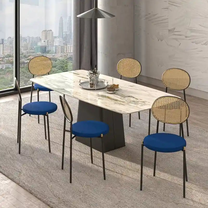 Leisuremod Euston Modern Dining Chair w Upholstered Velvet Seat - Wicker Back Accent Chair for Home Office Living Room & Kitchen