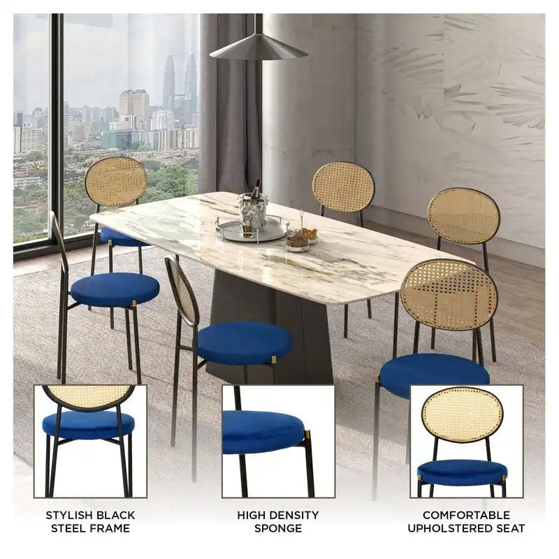 Leisuremod Euston Modern Dining Chair w Upholstered Velvet Seat - Wicker Back Accent Chair for Home Office Living Room & Kitchen