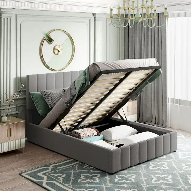 Mordern Upholstered Platform bed with a Hydraulic Storage System