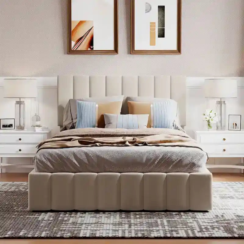 Mordern Upholstered Platform bed with a Hydraulic Storage System