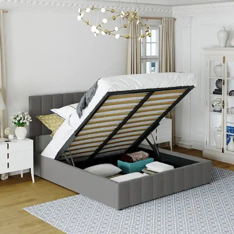 Mordern Upholstered Platform bed with a Hydraulic Storage System