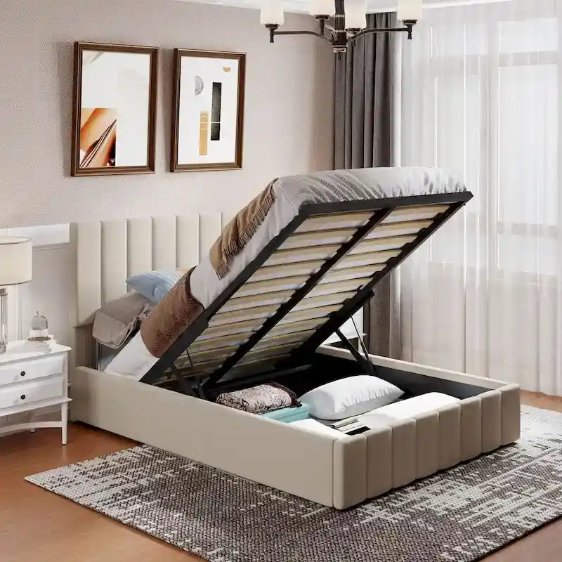 Mordern Upholstered Platform bed with a Hydraulic Storage System