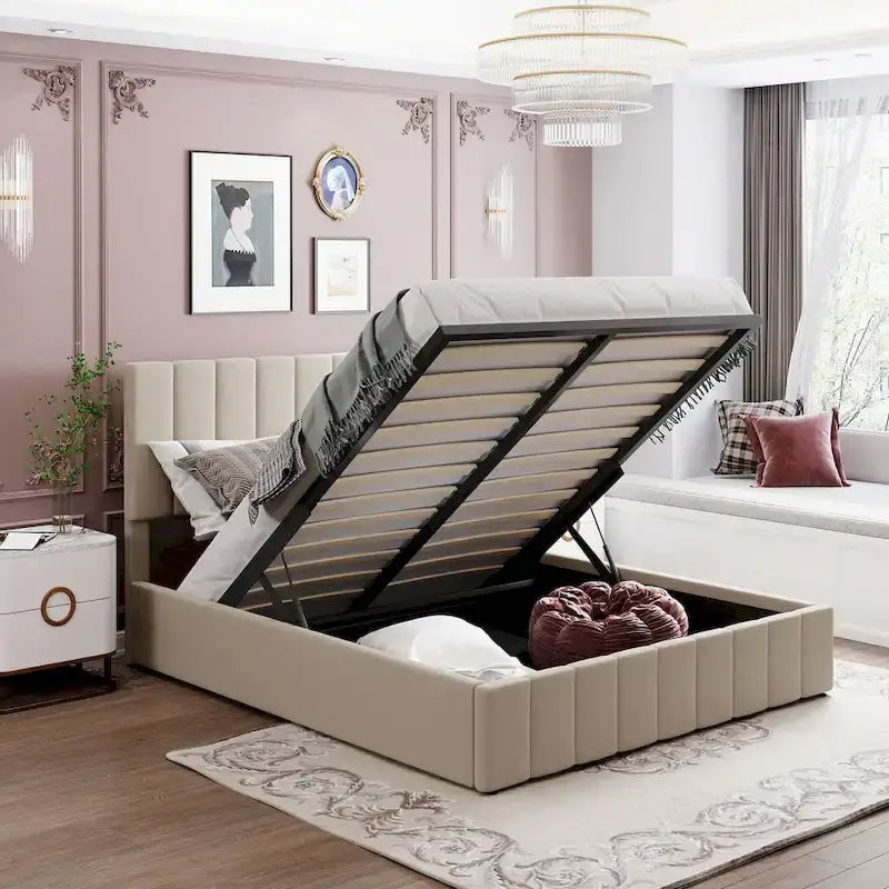 Mordern Upholstered Platform bed with a Hydraulic Storage System
