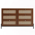 6-Drawer Rattan Wood Nightstand