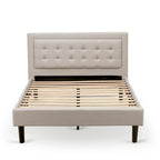 East West Furniture Platform Bed- Denim Linen Fabric Headboard with Button Tufted Trim Design - Black Legs(Size & Finish Option)