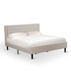 East West Furniture Platform Bed- Denim Linen Fabric Headboard with Button Tufted Trim Design - Black Legs(Size & Finish Option)