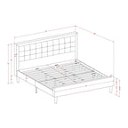 East West Furniture Platform Bed- Denim Linen Fabric Headboard with Button Tufted Trim Design - Black Legs(Size & Finish Option)