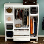 Home Traditional 2 Drawer Freestanding Wood Armoire in White Lacquer - 63Wx71.3