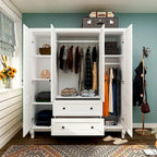 Home Traditional 2 Drawer Freestanding Wood Armoire in White Lacquer - 63Wx71.3