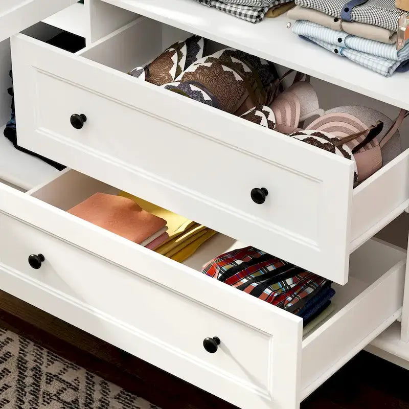 Home Traditional 2 Drawer Freestanding Wood Armoire in White Lacquer - 63Wx71.3