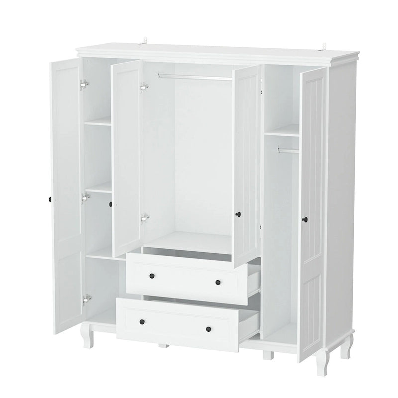Home Traditional 2 Drawer Freestanding Wood Armoire in White Lacquer - 63Wx71.3