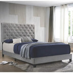 Modern Button Tufted Design Grey Velvet Upholstered Bed