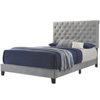 Modern Button Tufted Design Grey Velvet Upholstered Bed
