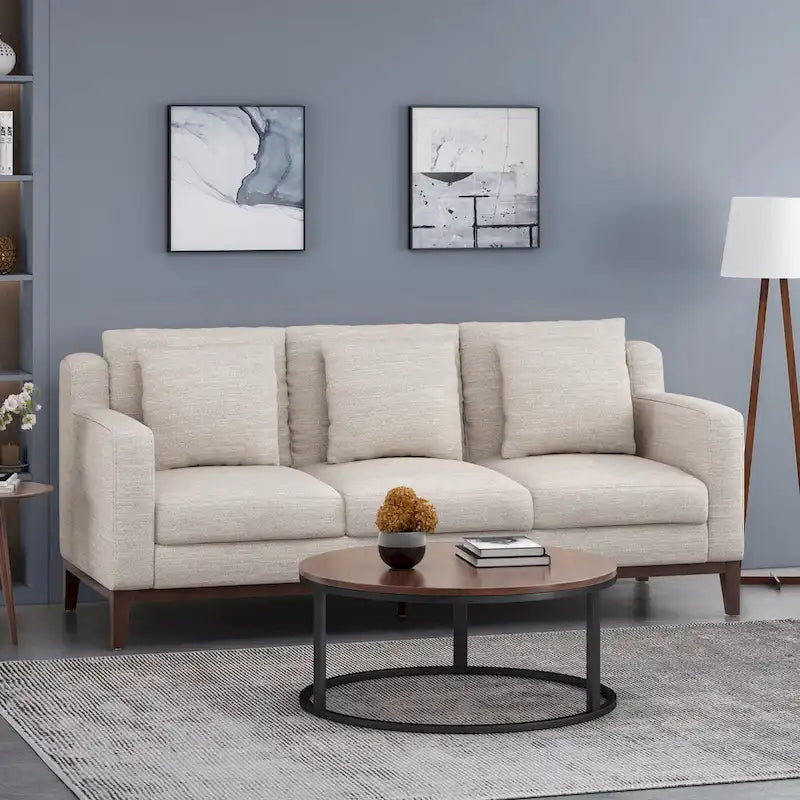 Elliston Fabric Contemporary 3-seater Sofa with Accent Pillows by Christopher Knight Home