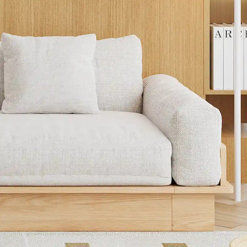 JASIWAY Modern Solid Wood Upholstered Cotton Linen Sofa