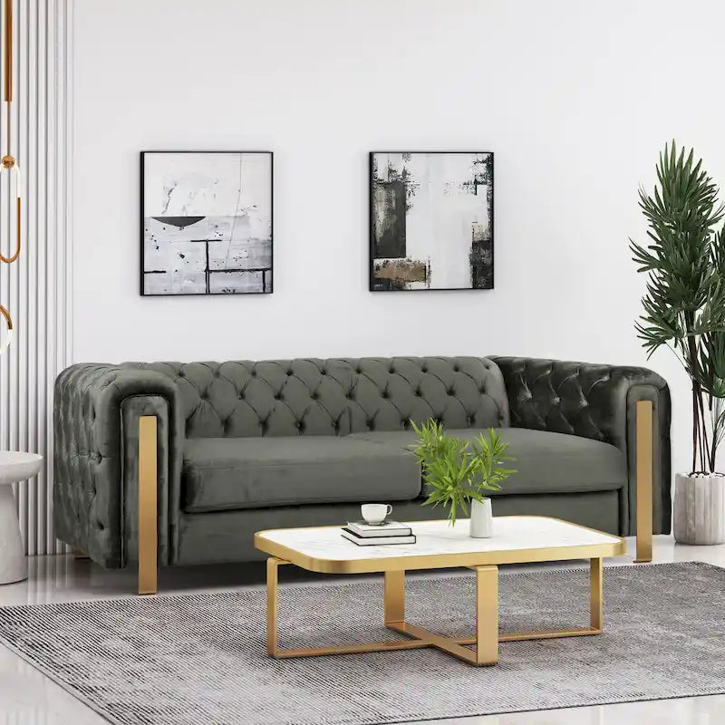 Keyser Modern Glam Tufted Velvet 3 Seater Sofa by Christopher Knight Home - 83.75 L x 34.50 W x 27.25 H