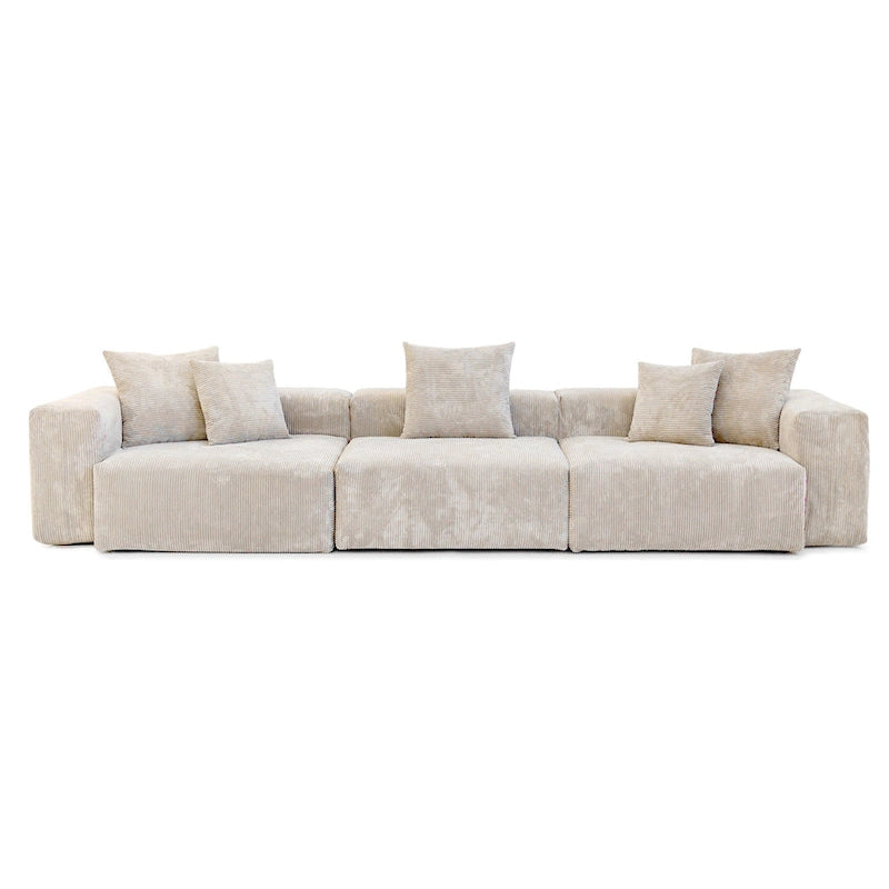 143 inch Sofa Couch- Deep Seat Sofa with 5 Pillows, 3 Seater Couch with Corduroy Fabric, Modern Sofas for Living Room