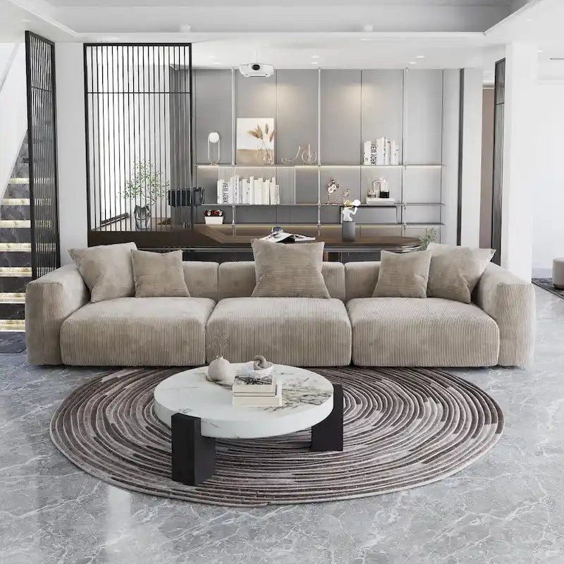 143 inch Sofa Couch- Deep Seat Sofa with 5 Pillows, 3 Seater Couch with Corduroy Fabric, Modern Sofas for Living Room