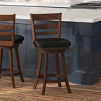 Ladderback Wooden Counter Height Stool with Upholstered Seat