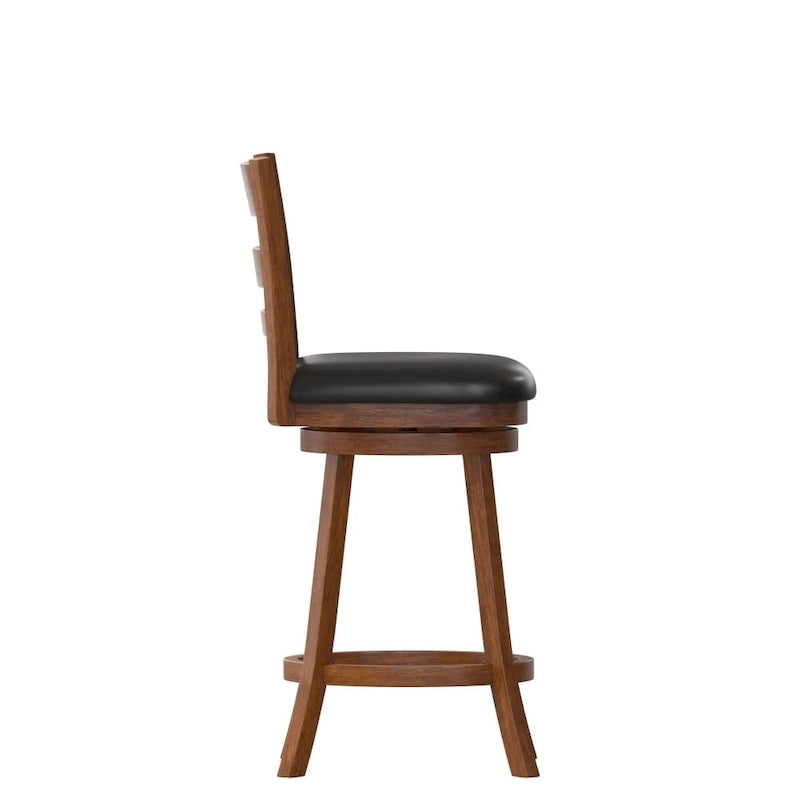 Ladderback Wooden Counter Height Stool with Upholstered Seat