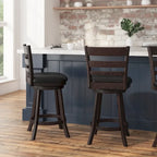 Ladderback Wooden Counter Height Stool with Upholstered Seat