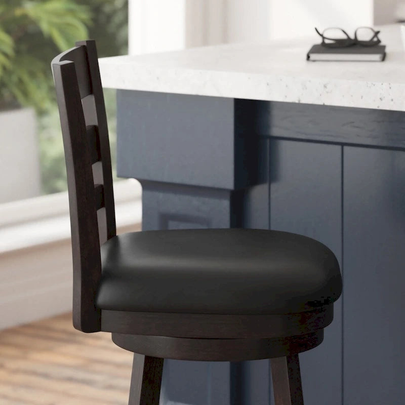 Ladderback Wooden Counter Height Stool with Upholstered Seat
