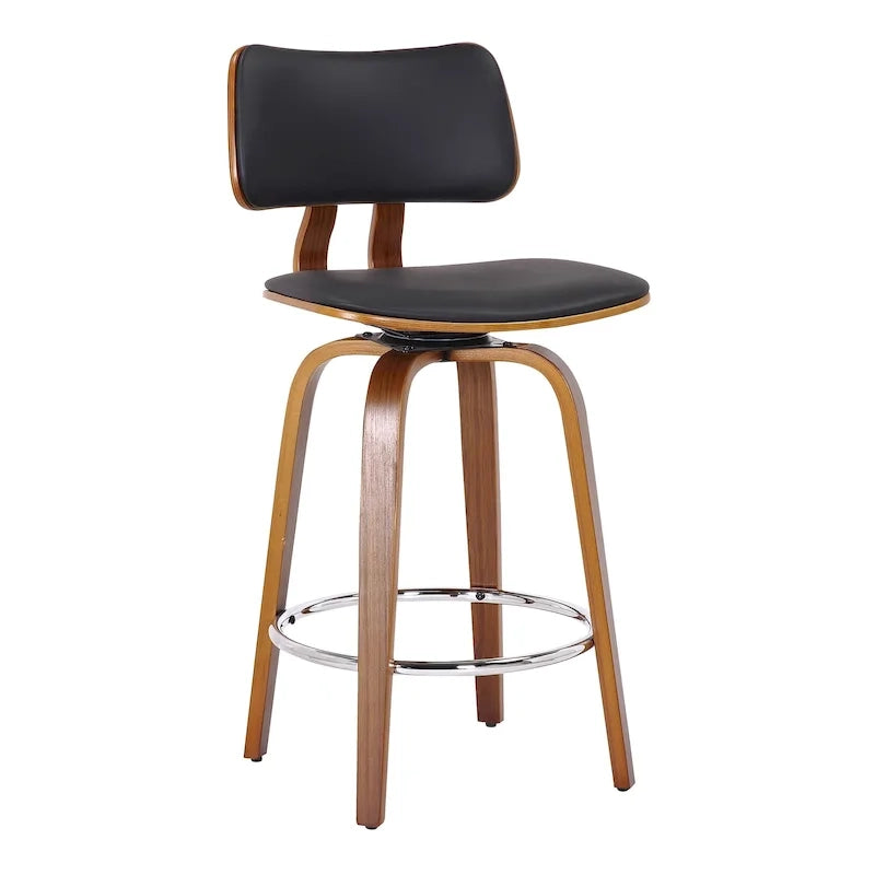Mid-Century Fabric and Wood 26 Counter Stool with Swivel