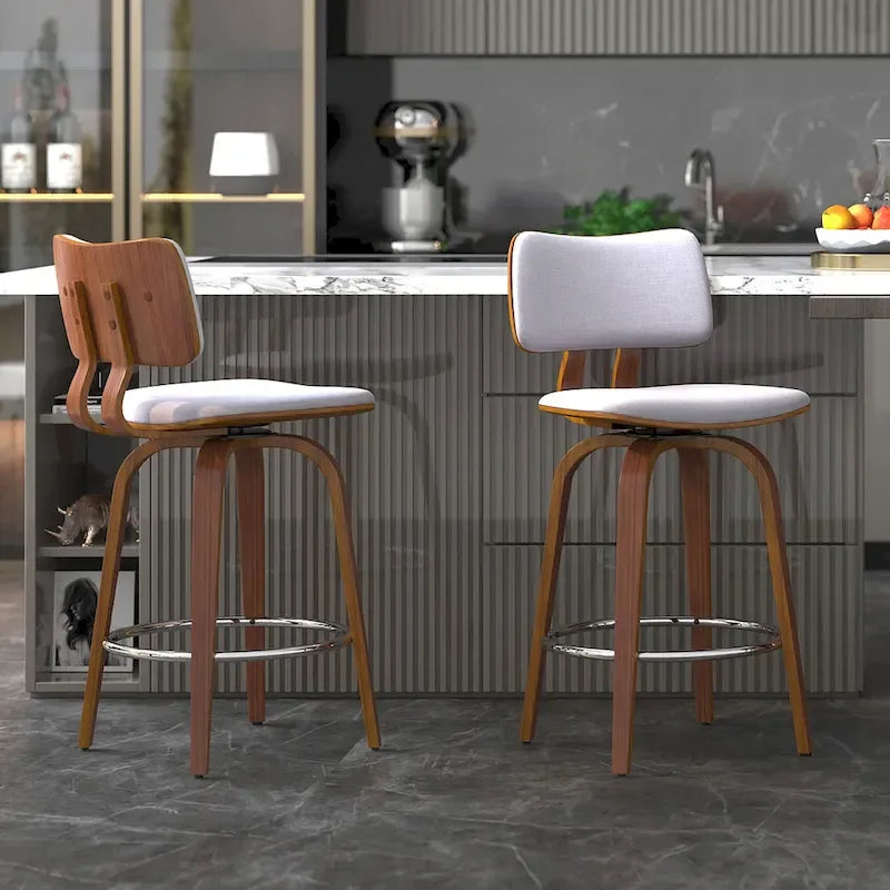 Mid-Century Fabric and Wood 26 Counter Stool with Swivel