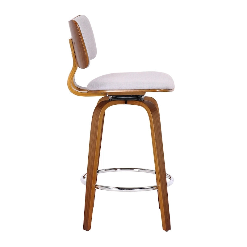 Mid-Century Fabric and Wood 26 Counter Stool with Swivel