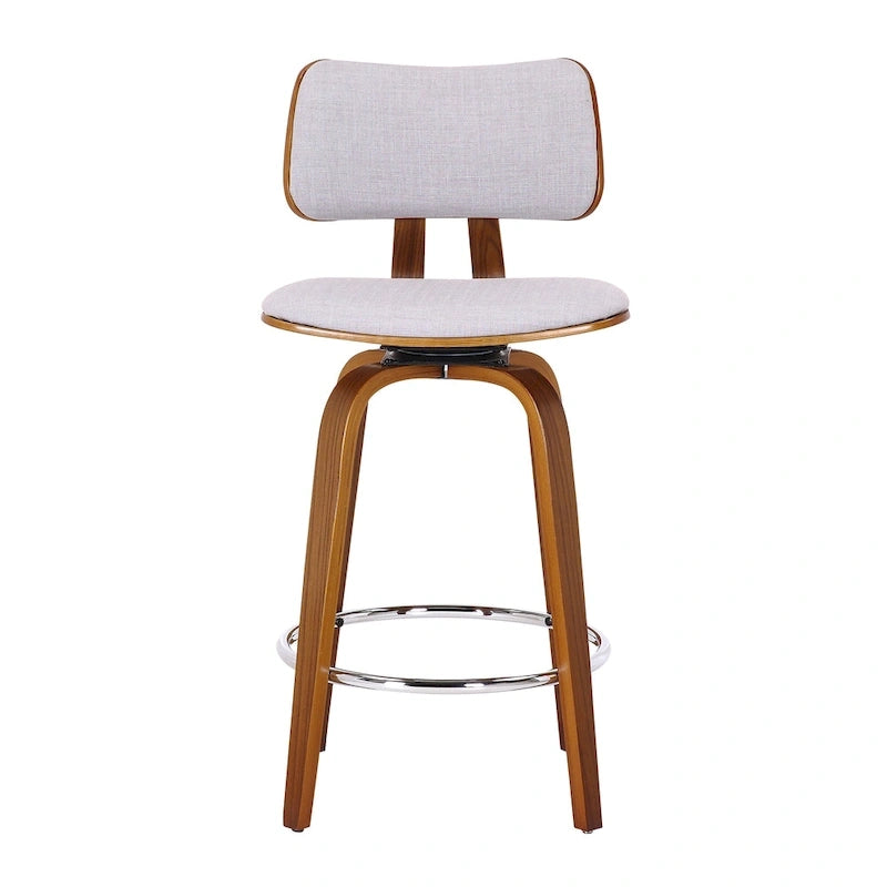 Mid-Century Fabric and Wood 26 Counter Stool with Swivel