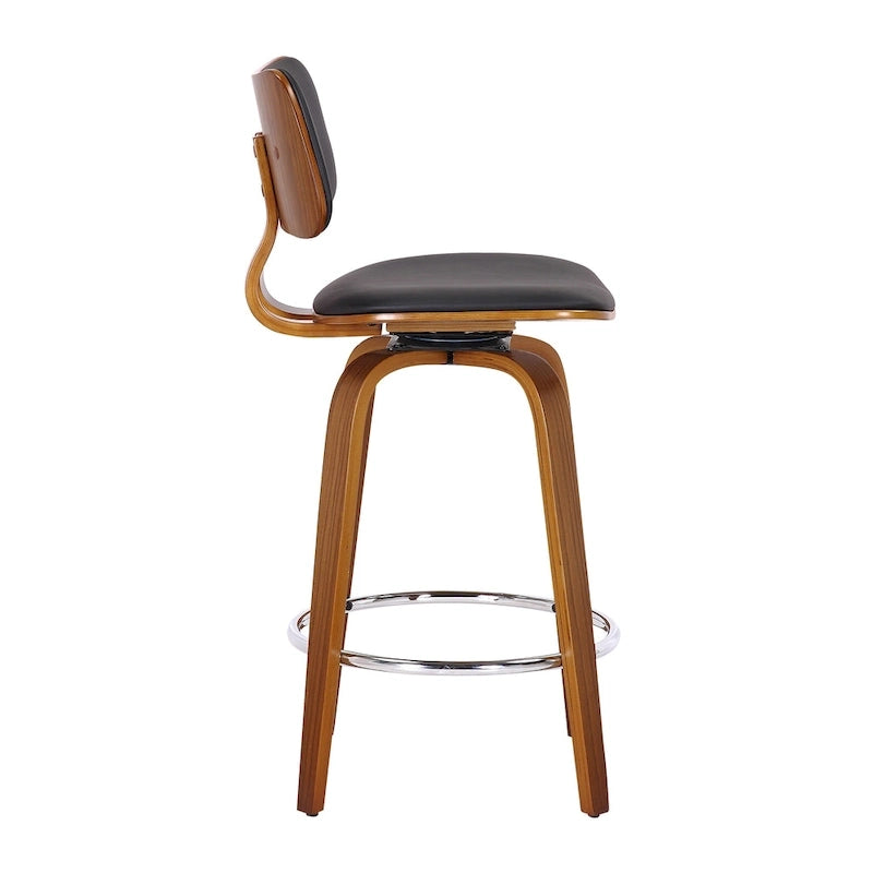 Mid-Century Fabric and Wood 26 Counter Stool with Swivel