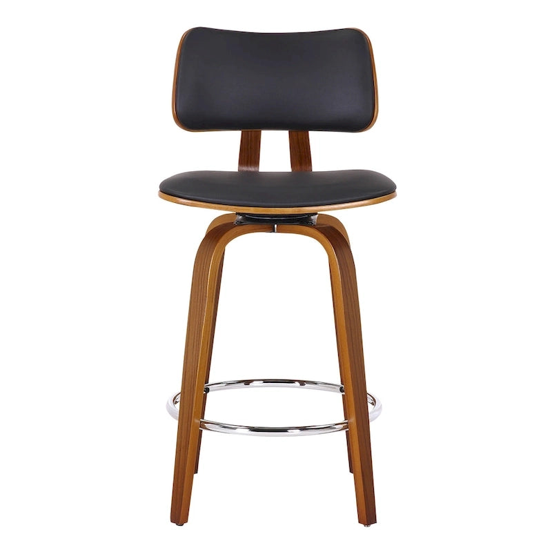 Mid-Century Fabric and Wood 26 Counter Stool with Swivel