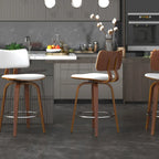 Mid-Century Fabric and Wood 26 Counter Stool with Swivel